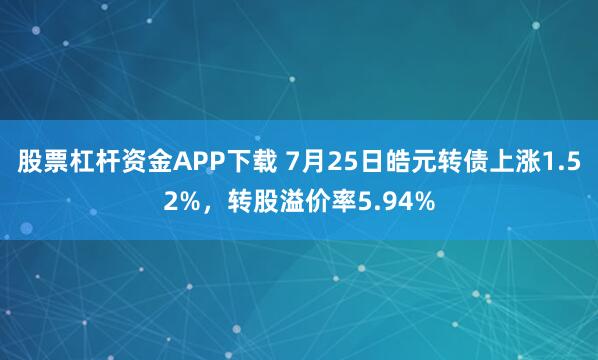 股票杠杆资金APP下载 7月25日皓元转债上涨1.52%,转股溢价率5.94%