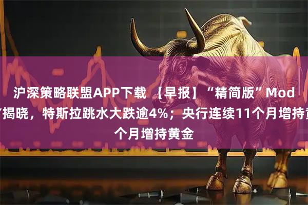 沪深策略联盟APP下载 【早报】“精简版”Model Y揭晓,特斯拉跳水大跌逾4%;央行连续11个月增持黄金